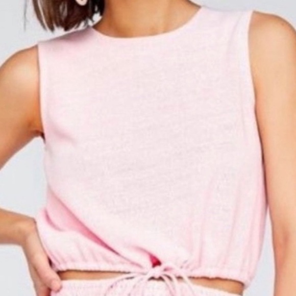 Callahan Pink Sleeveless Crop Top with Tie Front - Picture 1 of 12